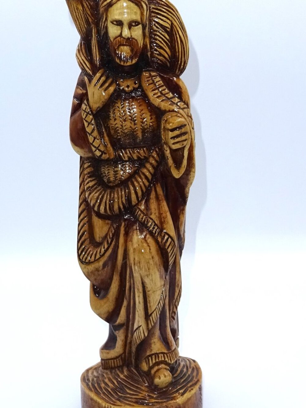 Vintage Hand Carved Wood Jesus Good Shepherd Statue Lamb Folk Art 12.5" Figure